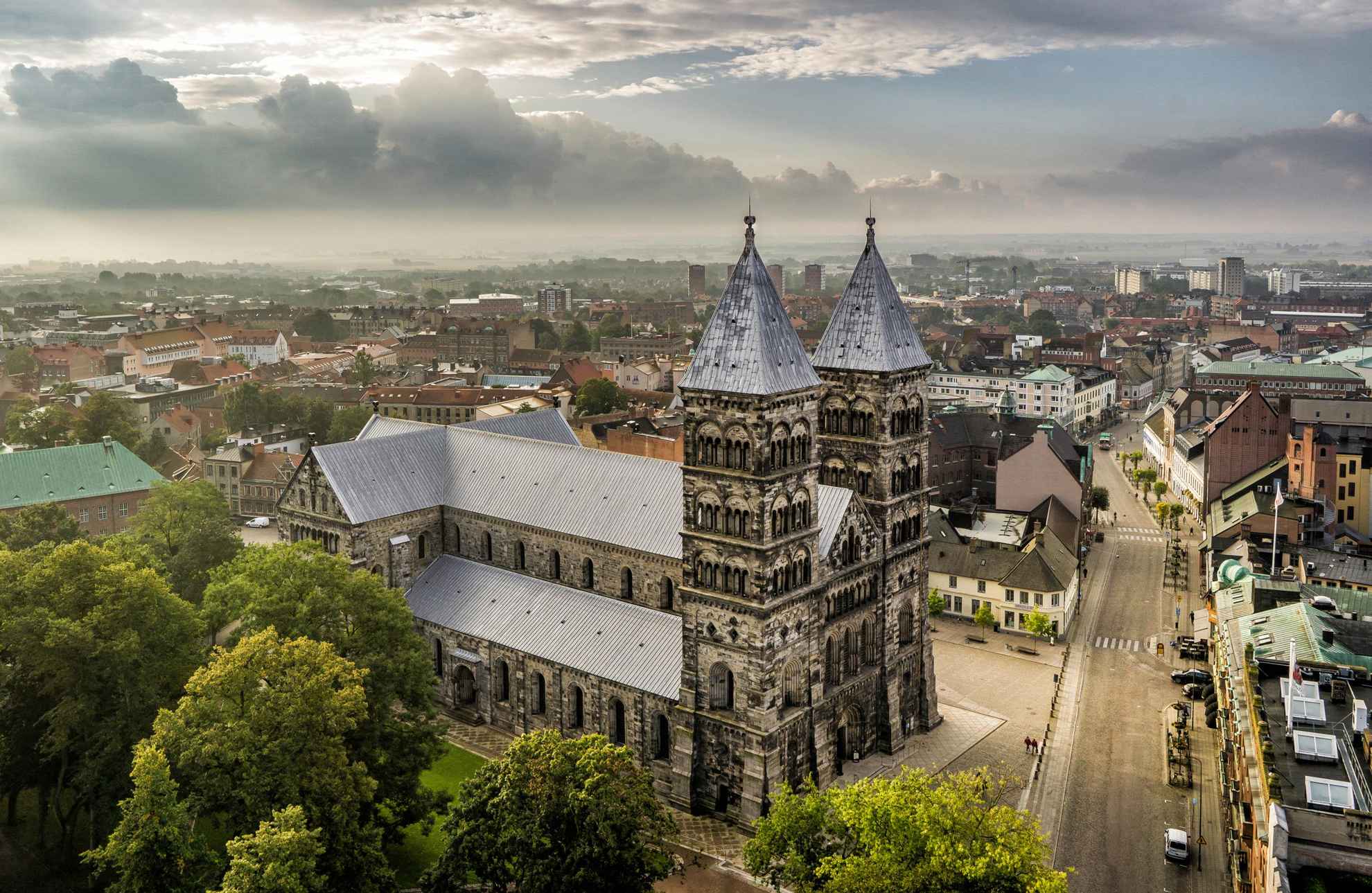 Luchtfoto van de kathedraal van Lund