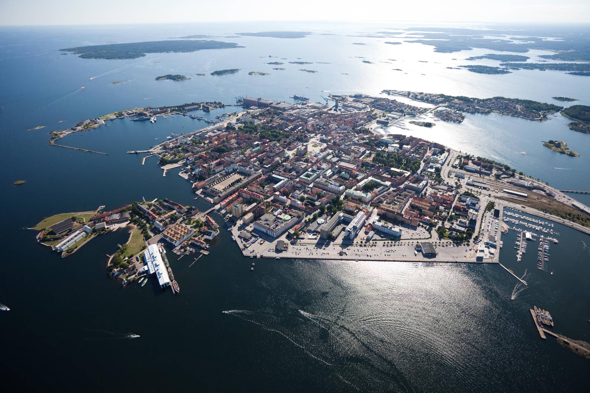 Luchtfoto van de archipel van Karlskrona.
