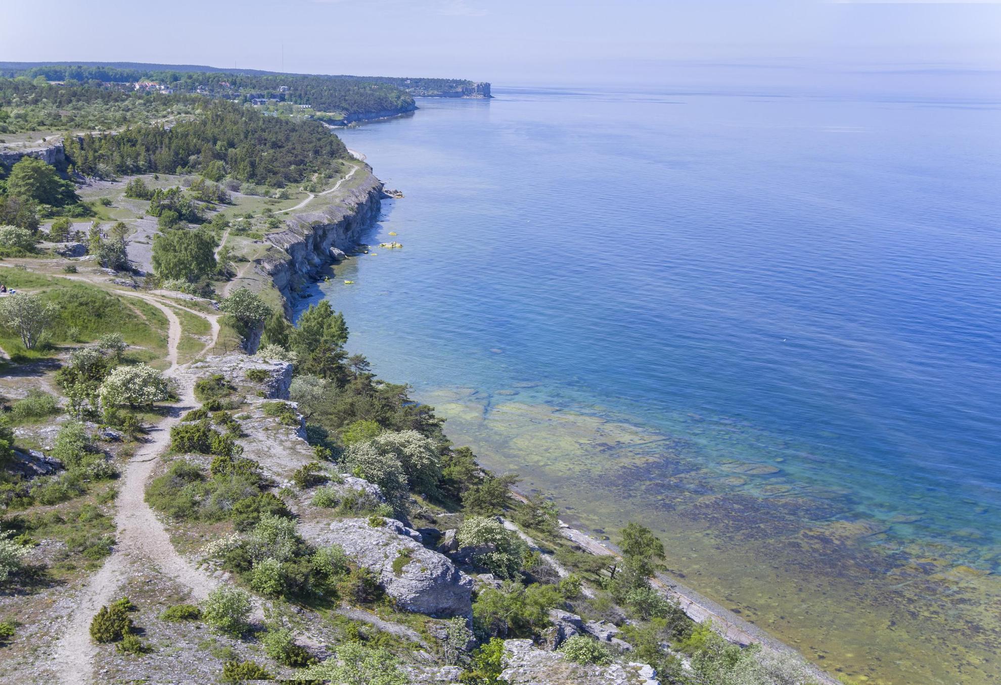 De kustlijn van Gotland in de zomer.